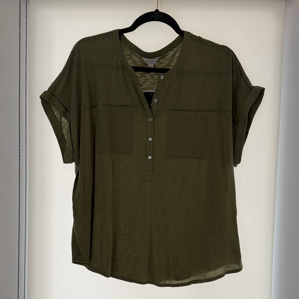 Lucky Brand Khaki Green Button-Up Blouse